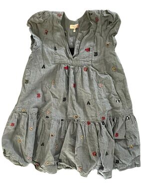 Pink Chicken New York Girls Chambray Embroidered Alphabet Dress Size 7Y